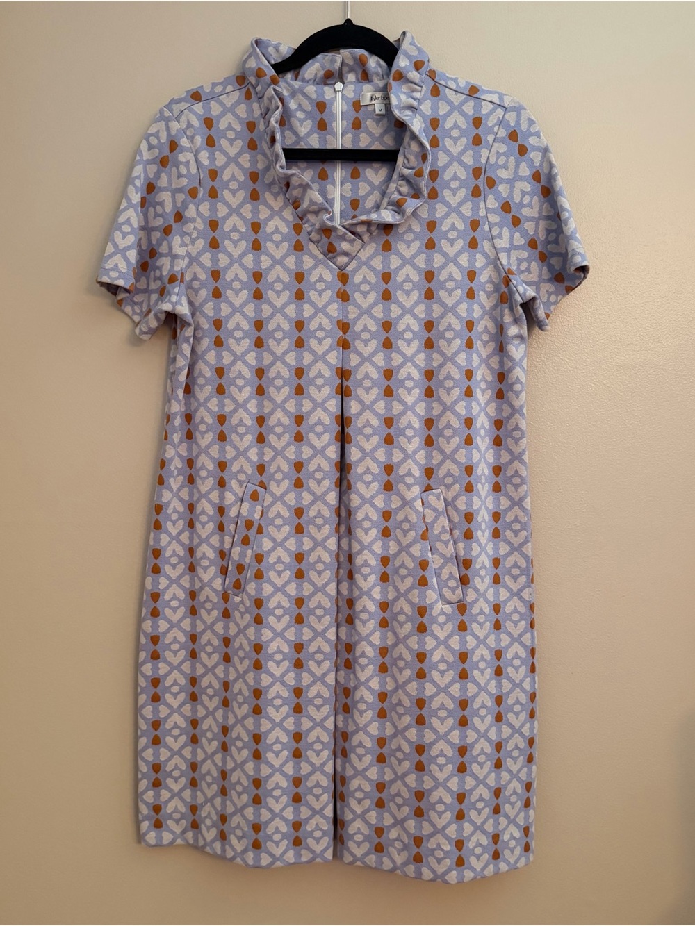 🤍 Tyler Böe Blue Geometric Ruffle Neck Swing Dress Size M - Picture 2 of 6